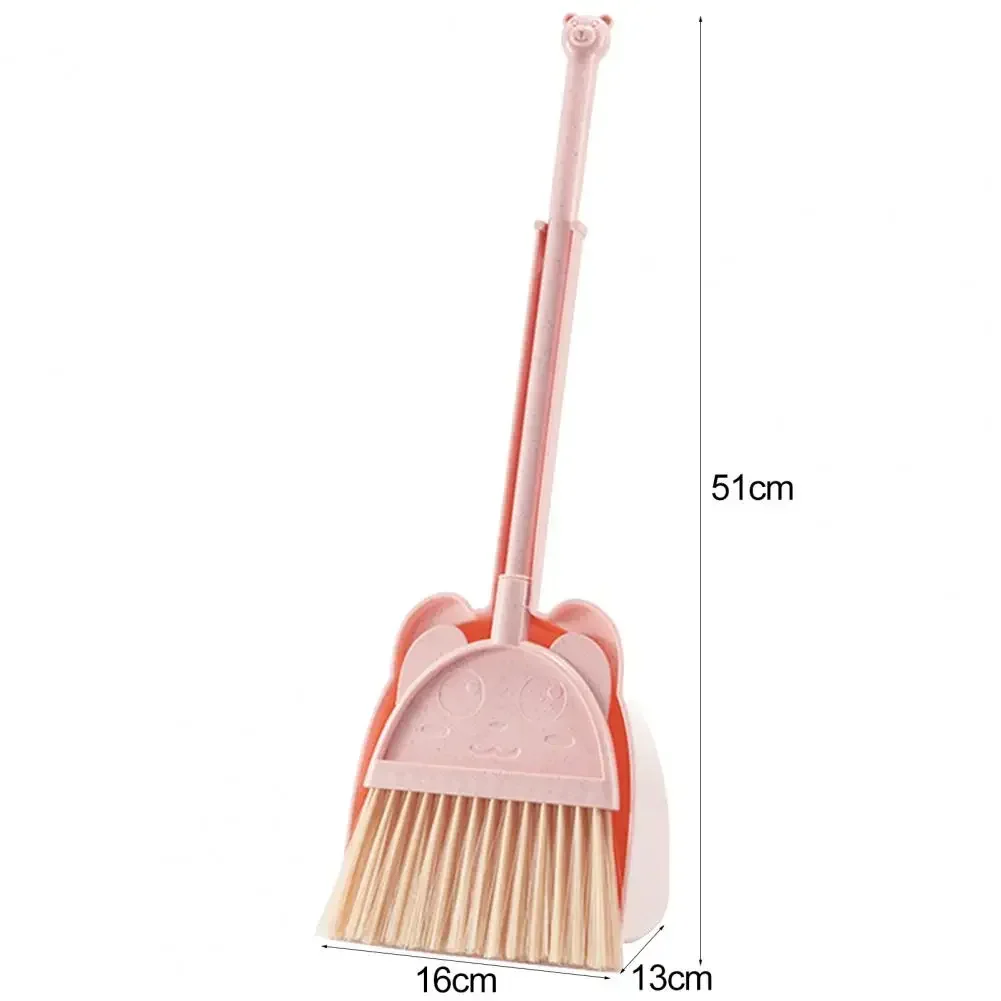1 Set Mini Children Broom Dustpan Cartoon Flexible Bristles Kids Pretend Play Toddlers Indoor Outdoor Floor Sweeping Tool Kit 6