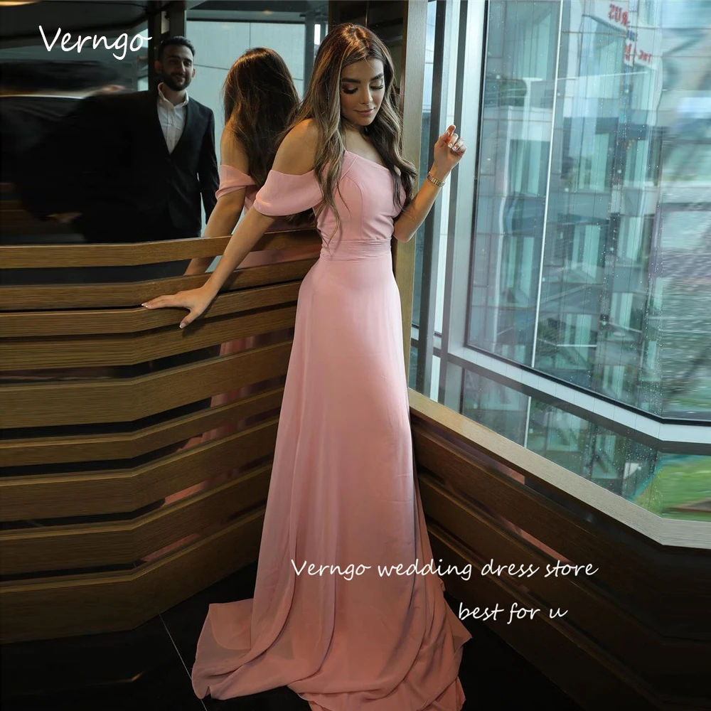 

Verngo Elegant Blush Pink Chiffon Evening Dresses Spaghetti Straps Sleeves Arabic Femme Simple Prom Gowns Formal Party Dress