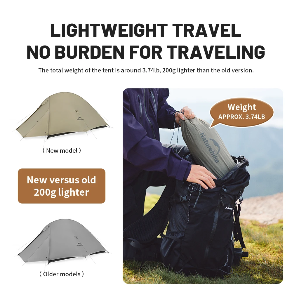 Naturehike Cloud Up Pro 1/2 Person Camping Tent 20D Ultralight Outdoor Tent Travel Portable Backpacking Hiking Waterproof