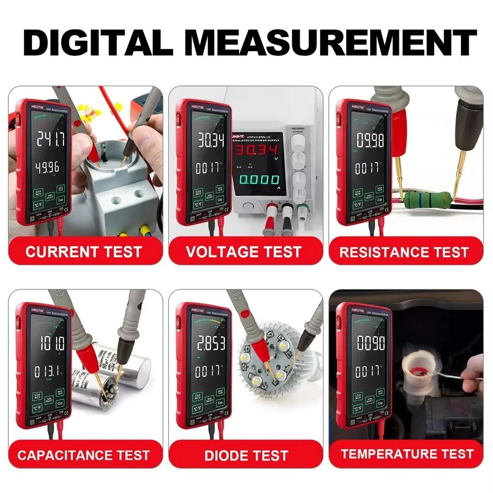 MIRCETEK Digital Multimeter 188F Touch Screen AC DC Ammeter Voltmeter Capacitance Ohm Meter Hz NCV Smart Electrical Mutitester
