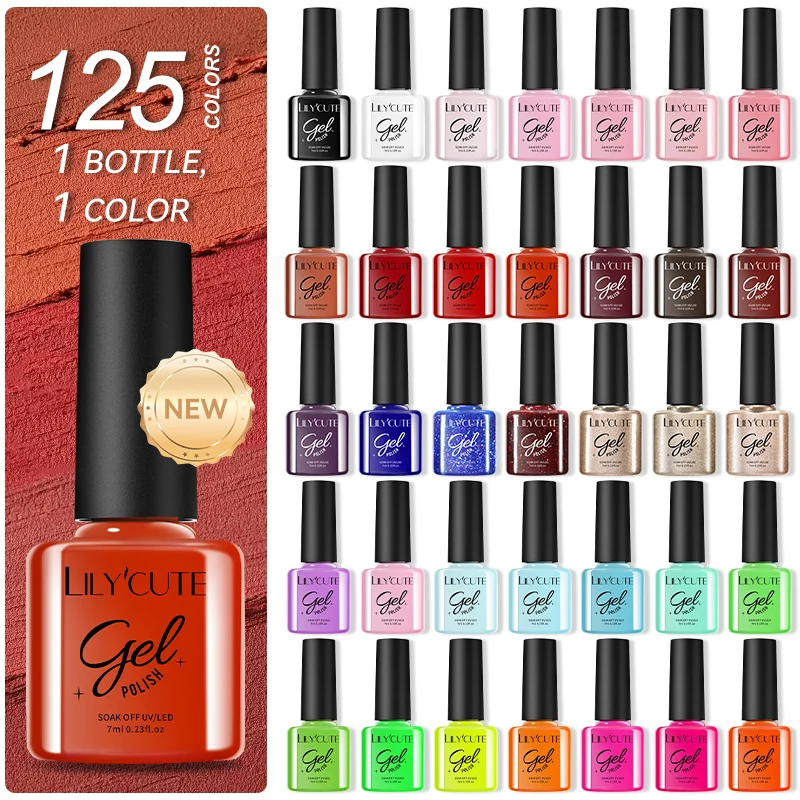 

LILYCUTE 7ml Nail Gel Polish 125 Colors Gel Nail Polish Semi Permanent UV Gel Base Top Coat Nail Art Soak off UV LED Gel Varnish