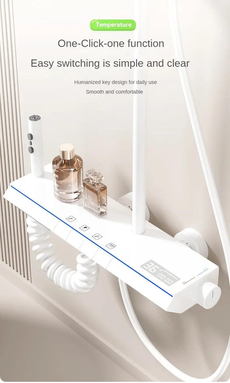 Description Picture 4 of itemLuxury Smart Temperature Digital Display Shower Faucet System Wall Mounted 4 Function Piano Key Hot Cold Shower Set for Bathroom