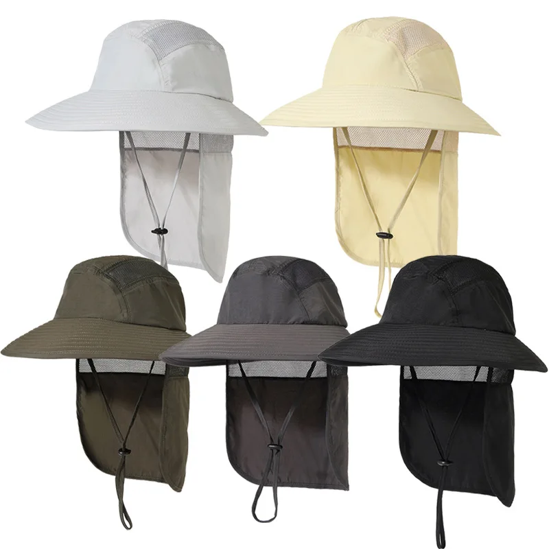 

Outdoor Anti UV Cap Fisherman Hat Wide Brim Bucket Hat with Neck Cover Men Summer Breathable Mesh Sun Protection Visor Unisex