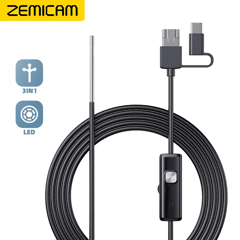 Industria Endoscope Camera Dual Lens 3in1 Type-C Micro USB Inspection Borescope LED Waterproof Rigid Cable for Android Phones PC endoscope camera