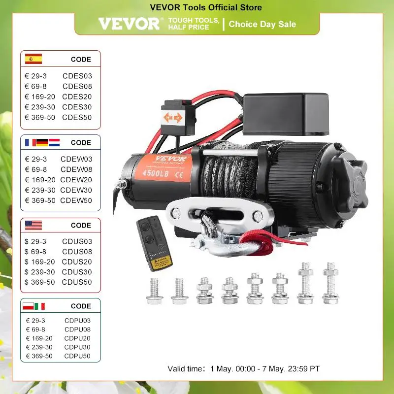 VEVOR 2000-4500lbs Electric Winch Nylon or Steel Rope W/Wireless or Wired Remote & 4-Way Fairlead for Towing Jeep Off-Road SUV