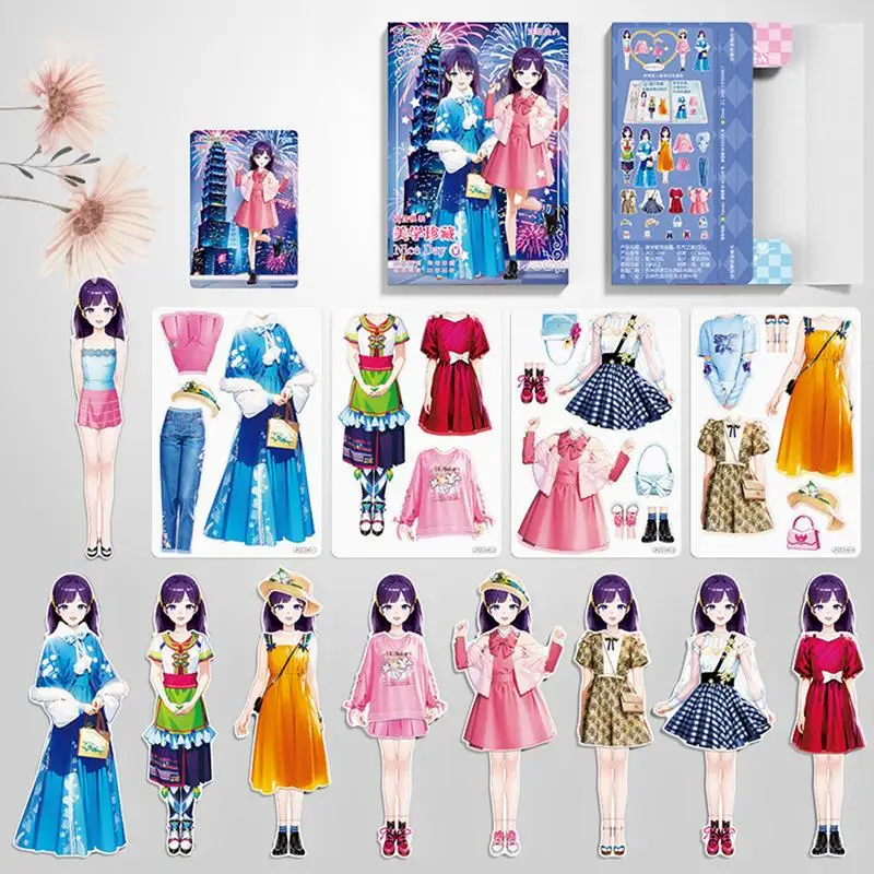 Magnetic Doll Dress Up Kits Reusable Sticker Dress Up Doll Activity Book Doll Pretend Play Toy For Kids Aged 3 To 12 Birthday 2 books set reusable groove calligraphy alphabet words letters practice copybook book round body english practise books