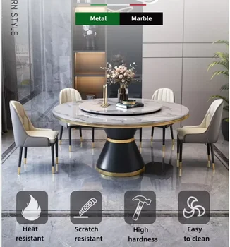 Luxury Dining Table 8 Chairs, Dining Rooms 8 Modern Chairs，Table and Chair Combination Round Table with Turntable - Image 6