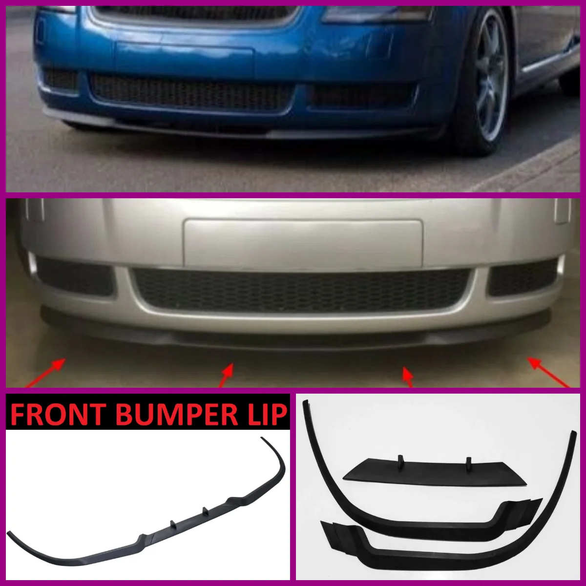 Per Audi Tt Mk1 8N Cupra R Paraurti Anteriore Labbro Universale 3 Pezzi Diffusore Paraurti Nero Spoiler Kit Corpo Tuning Protector Qualità