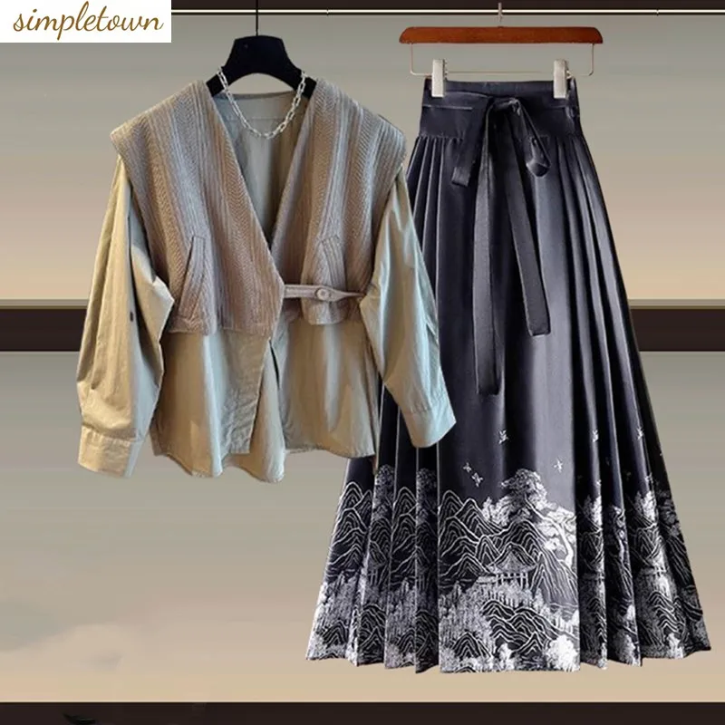 Wear a Complete Set of 2024 New Niche Design Fashionable Shirt Top and Slimming Horse Face Skirt in Spring and Summer