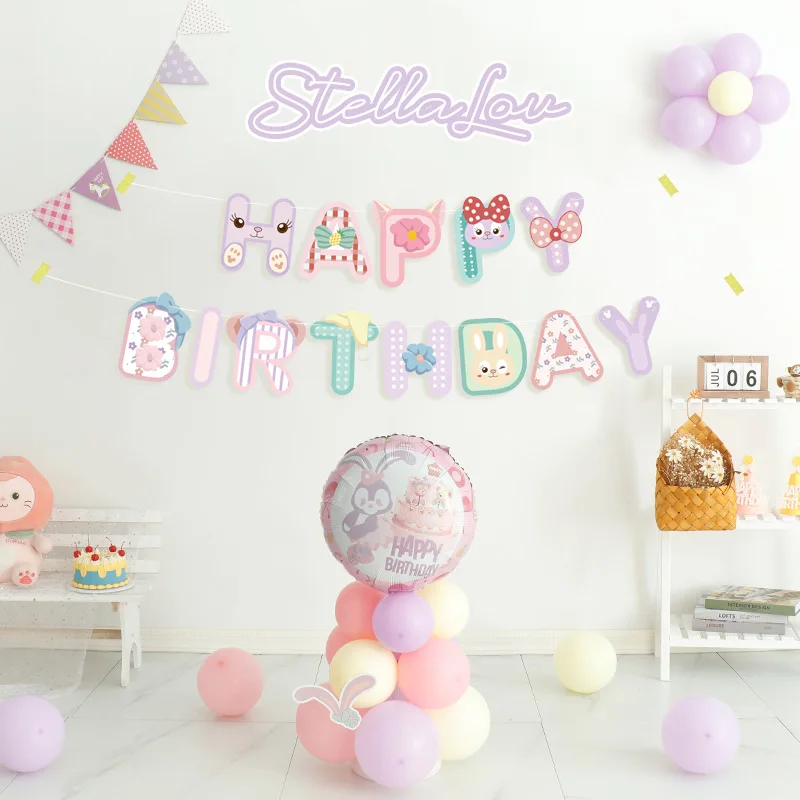 

Happy Birthday Letter Banner Flag Pulling Children Girl Birthday Decoration Little Rabbit Flag Pendant Baby Shower Supplies