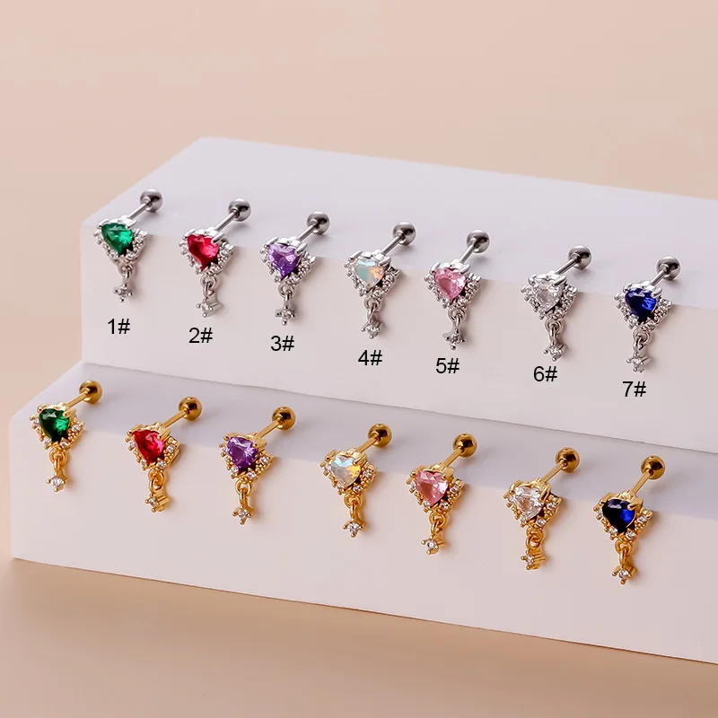 

1Piece Zircon Dangle Stud Earring Heart Trendy Women's Earrings 2023 Fashion Jewelry Ear Cuff Stainless Steel Piercing Earring