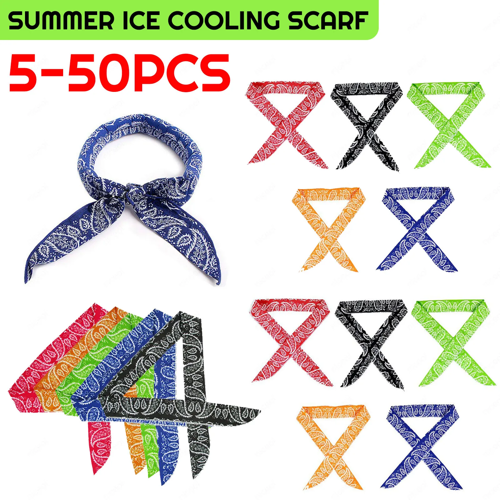 5 Pcs Cool Scarf Neck Wrap Summer Ice Cooling Scarf Instant Cooling Outdoor Sports Headband Chill Ice Sports Towel Wristband