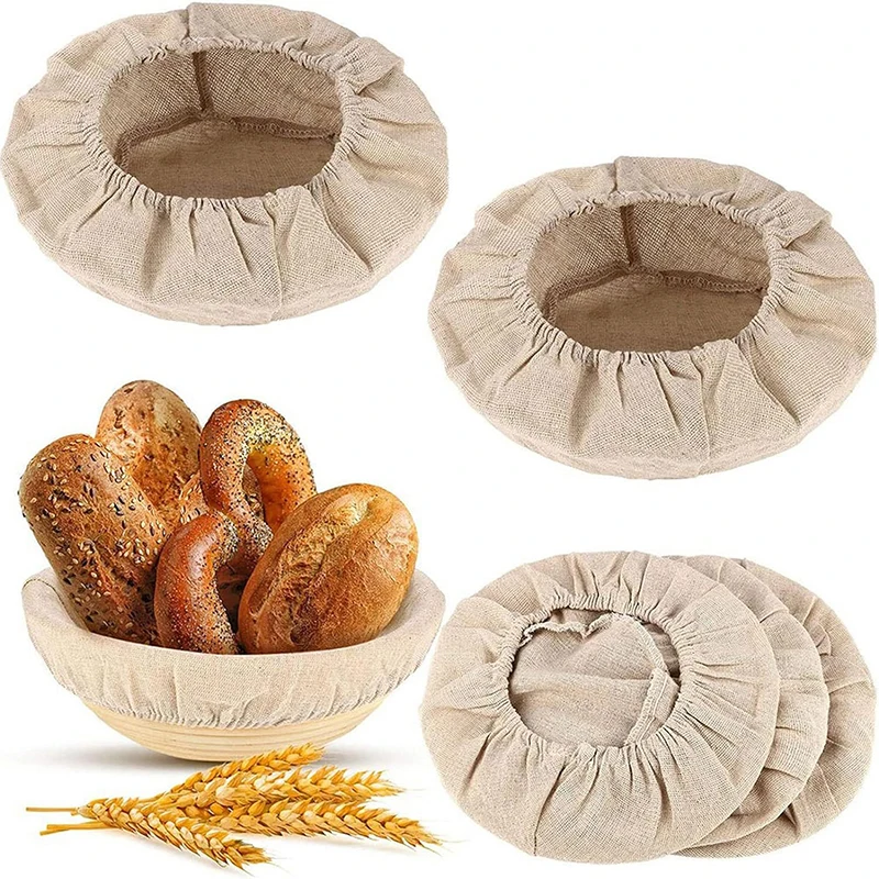 Fermentation Basket 3/4Pcs Bread Basket Liner Cloth Set 9/10Inch Round Dough Fermentation Cloth Liner Baking Dough Basket Cover DIY Baking Tools