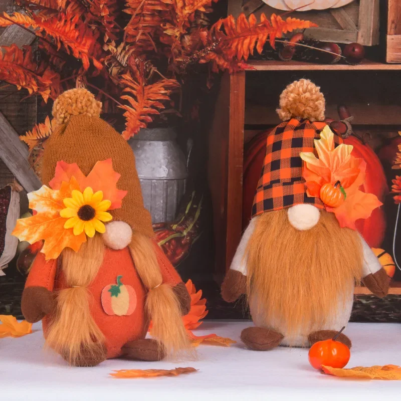 

Autumn Decoration Pumpkin Harvest Festival Maple Leaf Faceless Doll Dwarf Toy Kids Favor Happy Thanksgiving Day Supplies