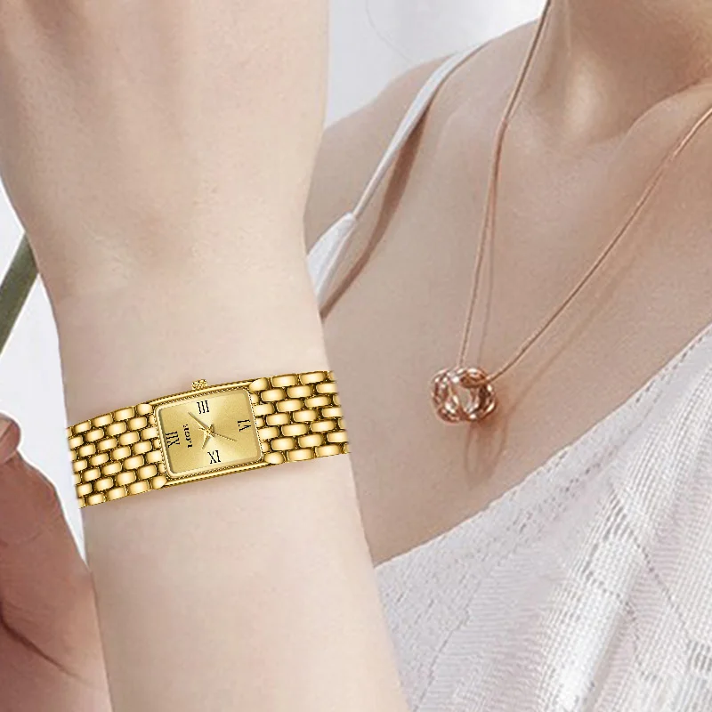 LIGE Gold Watch for Women Square Ladies Quartz Wristwatches Stainless Steel Women Small Gold Watch Luxury Casual Fashion Watch 6