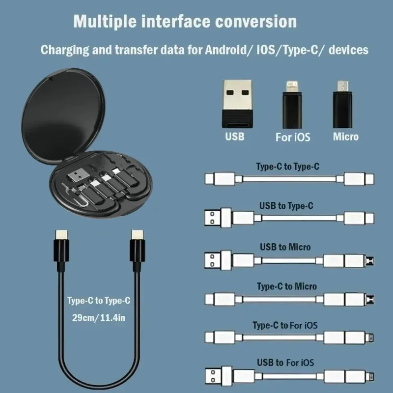 5-in-1 Multi-Port USB C Charging Kit - 60W PD Fast Charger with Type C/Lightning/Micro Adapters for Travel & Office Use