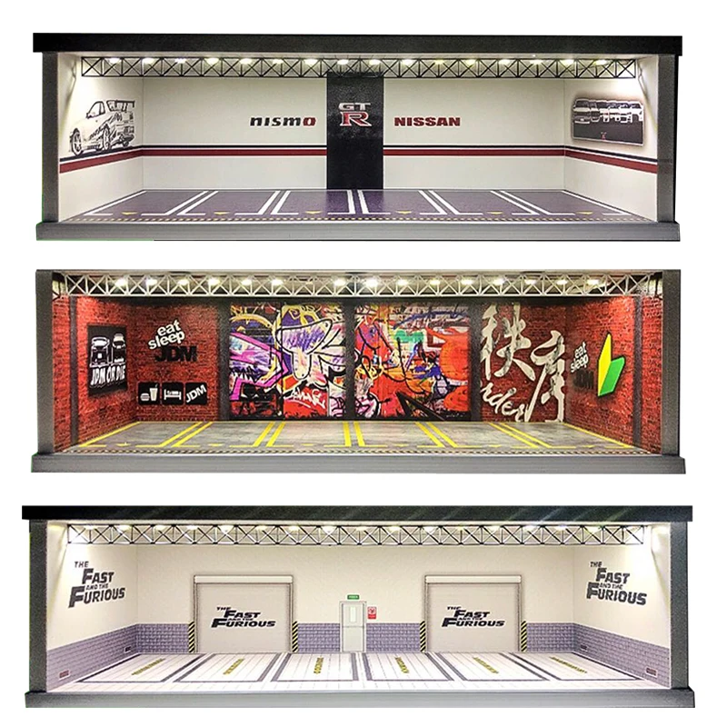 Diorama 1:64 Model Car LED Lighting Garage Parking Lot Display Case Scenery Collection (Garffiti/GTR/FAST) | Игрушки и хобби