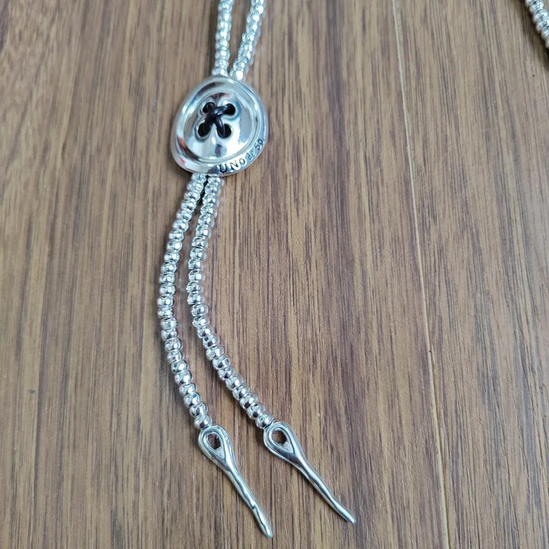 2023 New UNOde50 Fashion Electroplated 925 Silver Button Rope Simple and Exquisite Women's Holiday Gift