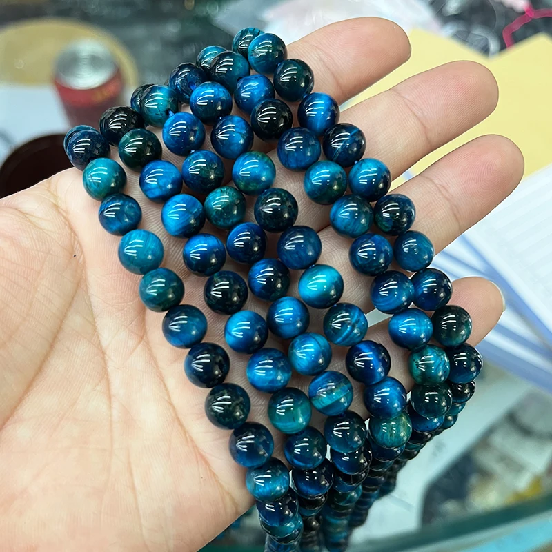 Natural Gemstone Blue Tiger Eye Stone Beads Strand 15" Wholesale Loose Beads 