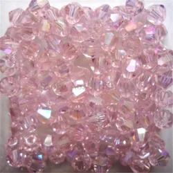 Elegant Black and Silver Bicone Crystal Glass Beads - 100pcs Set (Pink)