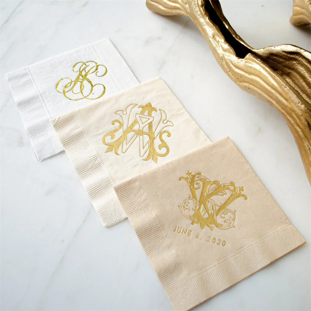 

Modern Monogram Napkins, Last Name Wedding Napkins, Gold Foil Napkins, 3 Ply Cocktail Napkins, Personalized Napkins, Wedding Rec