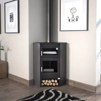 FM M105H Modern European Freestanding Wood Stove with Oven, Portable Indoor Heating Firewood Fuel, Outdoor Applications