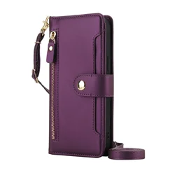 Zipper Pocket Flip Wallet Case with Card Holder Slot - Galaxy A24 5G (Dark Purple)