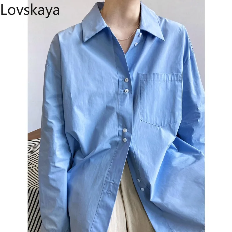 

Leisure and minimalist solid color shirt women's French lazy and loose silhouette design layered shirt