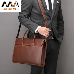 Men's Horizontal square Crazy Horse leather laptop bag  First layer cowhide luxury designer briefcase bag  Leather luxury bag