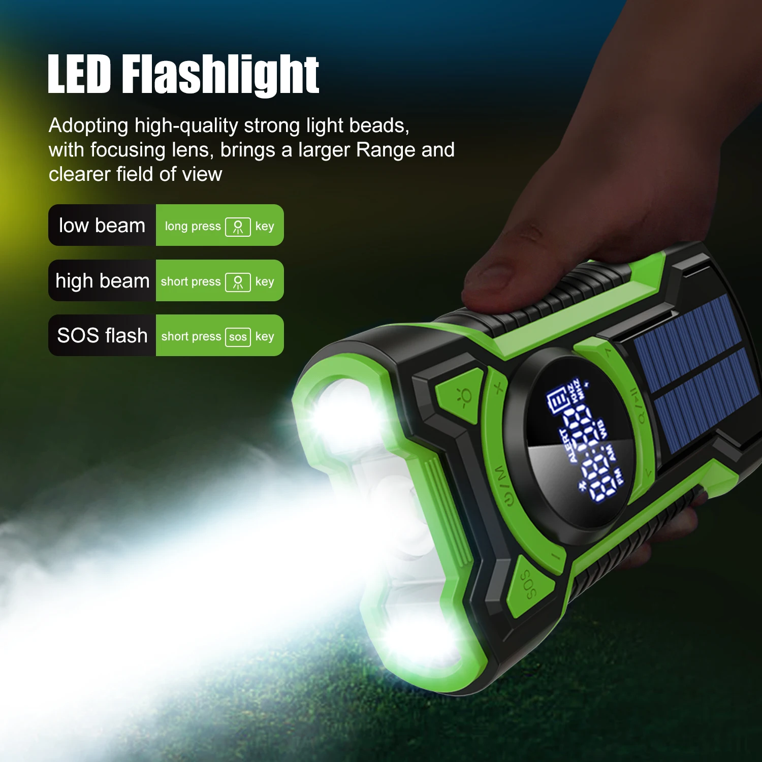 Rádio de Emergência Solar & Manivela 5000 mAh – AM/FM/NOAA, Bluetooth 5.3, IPX5, Lanterna LED e Power Bank - Imagem 5