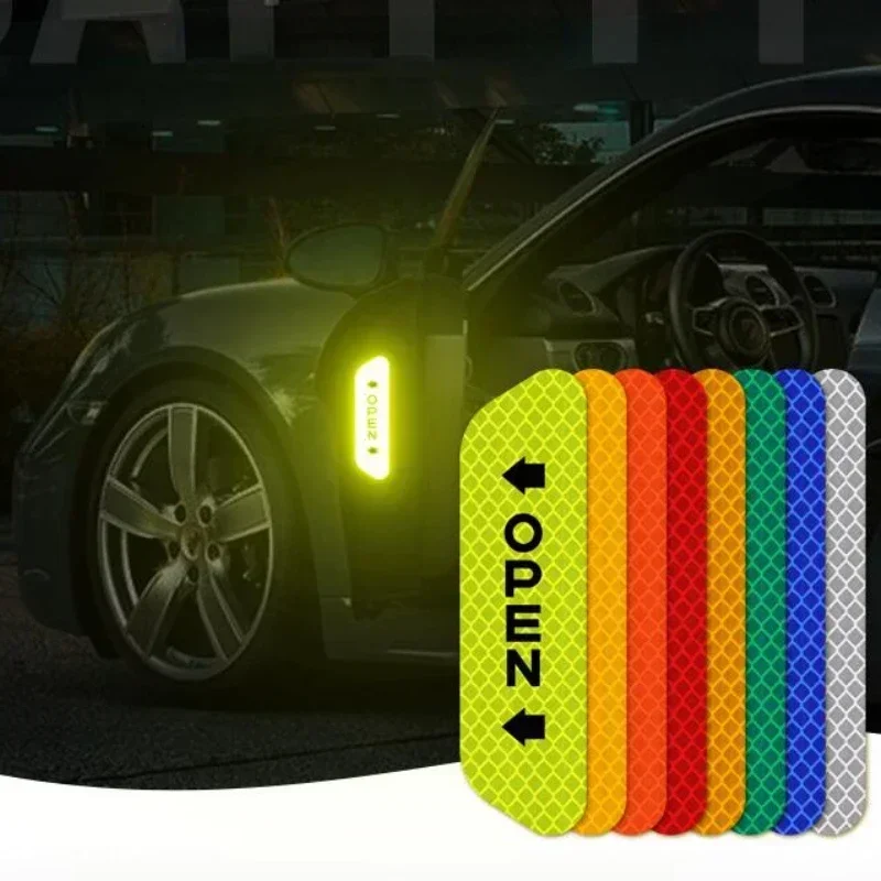 1/4PCS Car Door Reflective Sticker Safety Opening Warning Reflective Tape Car Accessories Interior Exterior Reflector