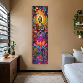 Statues de bouddha et décoration murale de Lotus, tapisserie verticale Mandala colorée, tenture murale, méditation, Religion, Art 1