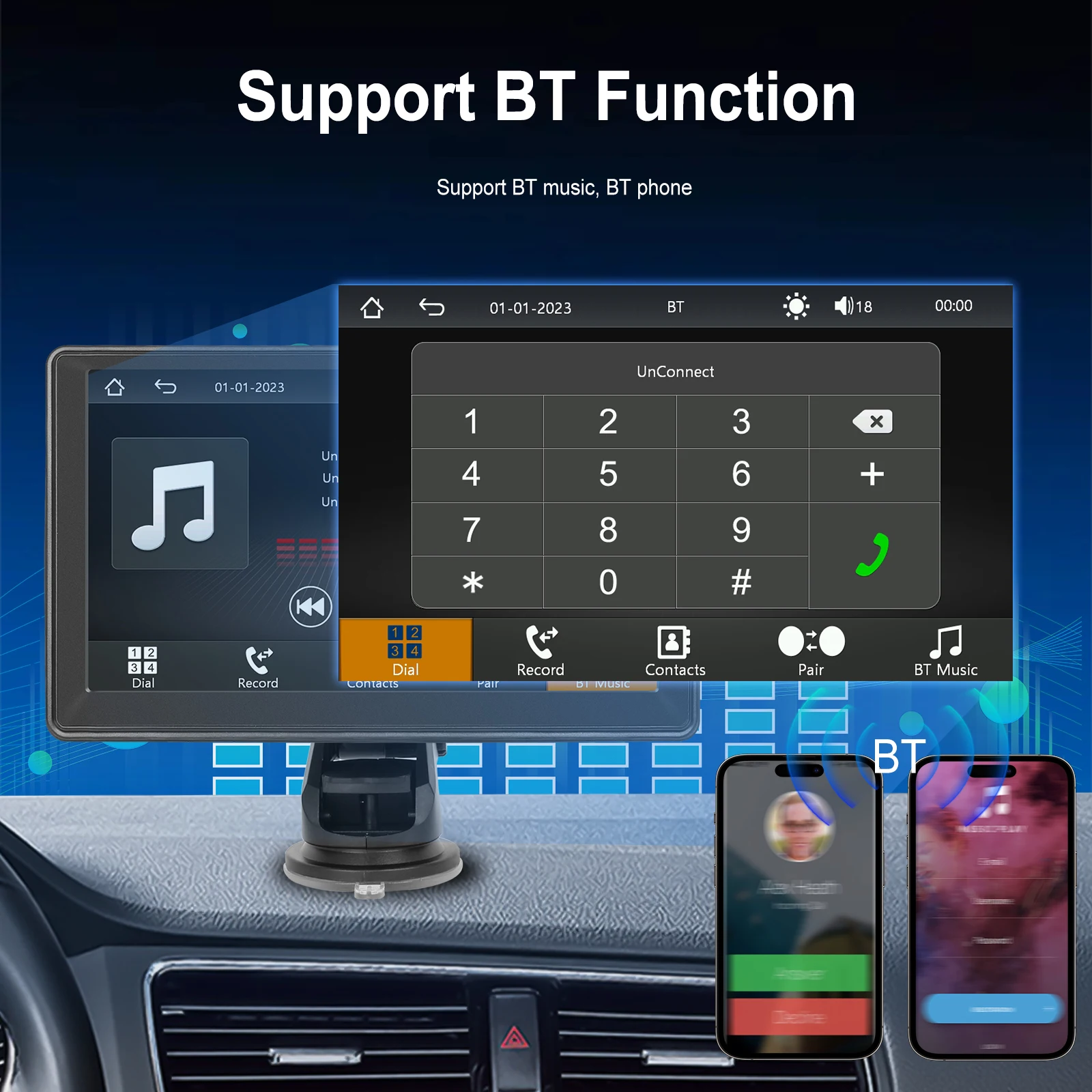 Reproductor MP5 Podofo de 7 Pulgadas con CarPlay Inalámbrico, Android Auto, Navegación GPS, Mirror Link, Transmisión FM, Pantalla Inteligente, Reproductor de Música BT, EQ, AUX, Audio, Monitor MP5 7