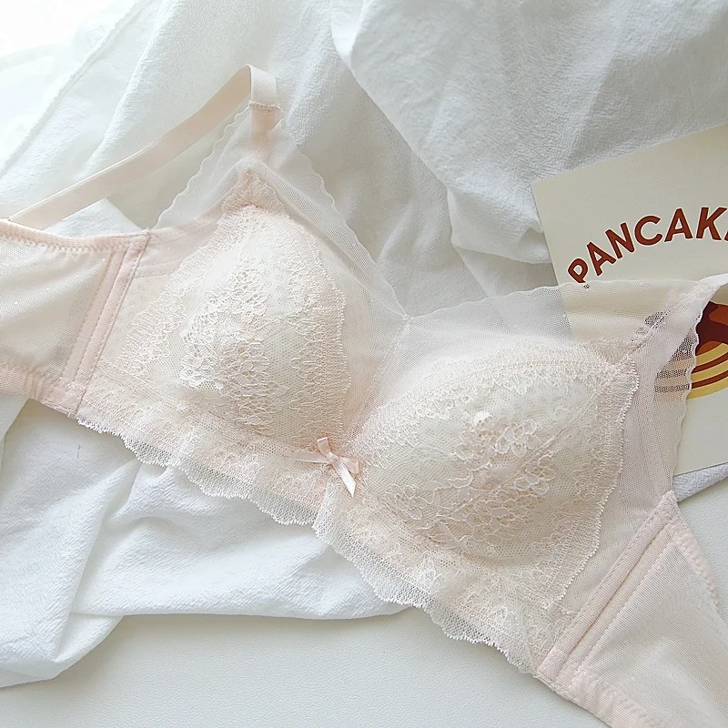Misty yarn thin sexy lace underwear without steel ring soft modal lingerie large breasts gathered bra female