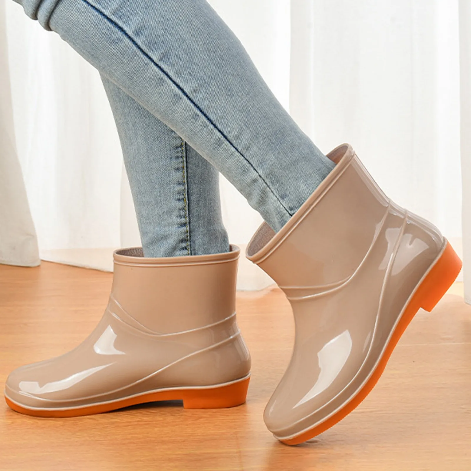 Womens Rain Shoes Ankle Rain Boots Frosted Outdoor Rain Boots Walking Non-Slip Waterproof Ankle Rainboots Working Ankle Boots