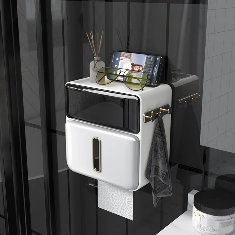 Description Picture 5 of itemNew Waterproof Toilet Paper Holder Wall Mounted Toilet Paper Tray Roll Paper Tube Storage Box Tray Tissue Box Shelf