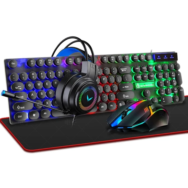 4-IN-1 Keyboard+Mouse+Headset+Mouse Pad Set Gaming Combo Mechanical Led USA  #~