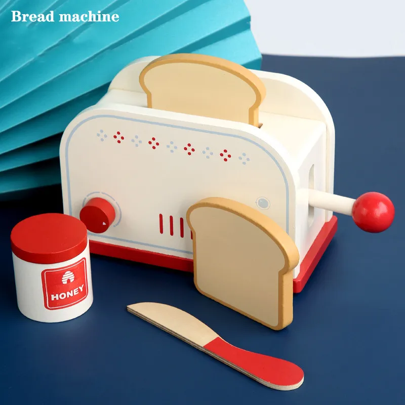 

Children's Simulation Kitchen Play House Wooden Bread Machine Coffee Machine Mixer Combination Boy Girl Small Appliances Toys