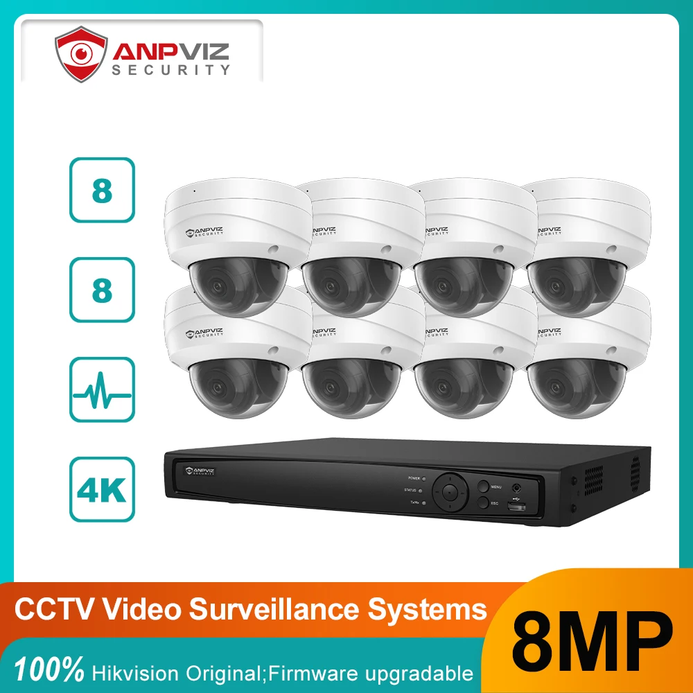 Anpviz Smart Poe Nvr Kit 8Ch Nvr 4/6/8 8Mp Telecamere Di Sicurezza Per Esterni/Interni Sistemi Di Videosorveglianza Cctv Ip67 H.265 +