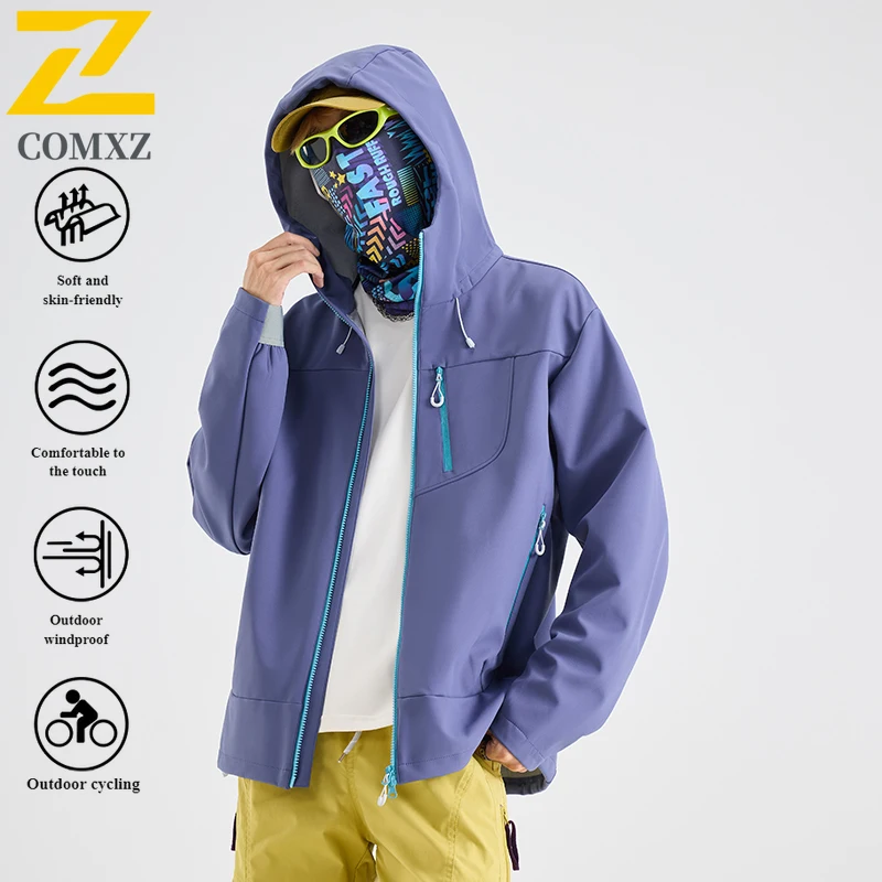 COMXZ 2025 Single Layer Windbreaker Waterproof Breathable Thermal Jacket Men Women Outdoor Hiking Trekking Coat Winter Sports
