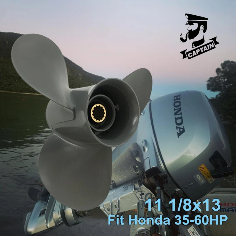 Captain Boat Propeller 11 1/8x13 Fit Honda Outboard Engine BF35A BF40D BF45A 50HP BF60A 13 Tooth Spline Aluminum Honda Propeller