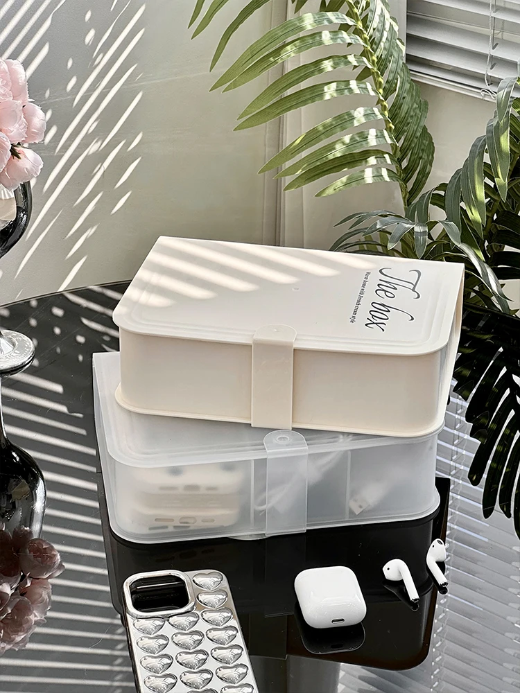 Desktop Storage Box Transparent Dustproof Data Cable Charger Organizer Box Multi Grid Stationery Storage for Office Home