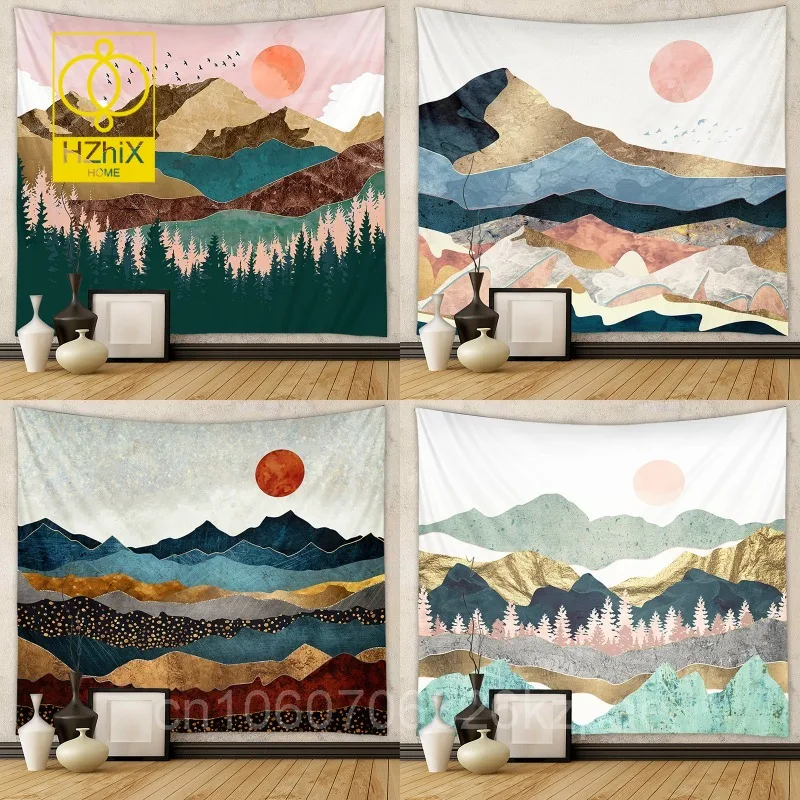 

Mountain Tapestry Wall Hanging Tapisserie Home Decorate Art Room Boho Trippy Dorm HD Cloth Blanket Abstract Landscape Hippie