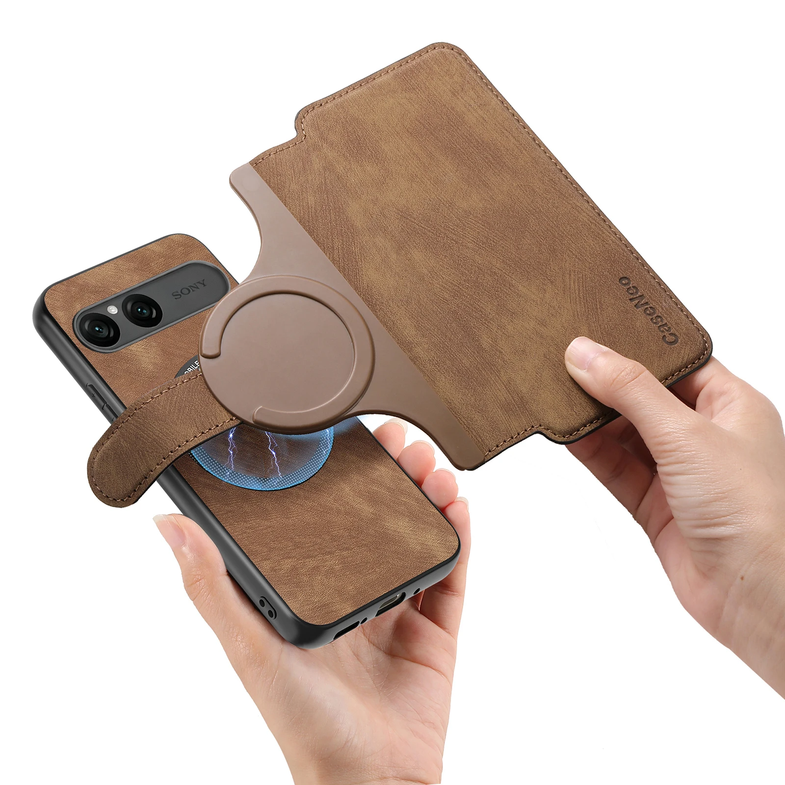 Multifunction Flip Leather Magnetic Wallet Case with Magsafe Removable 2-in-1 Phone Cover