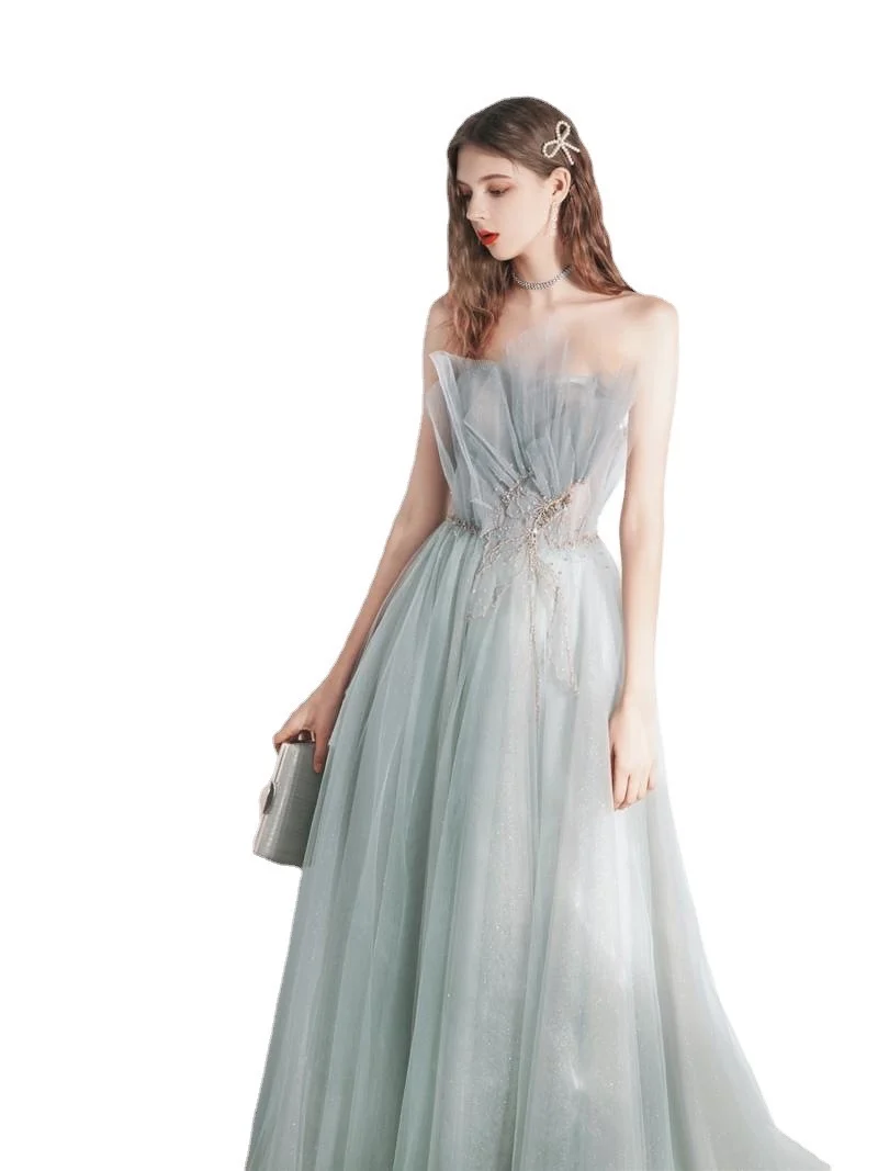 Gray Green Cocktail Dresses Sequins Appliques Strapless A-Line Backless Empire Sleeveless Beading Elegant Evening Party Gowns