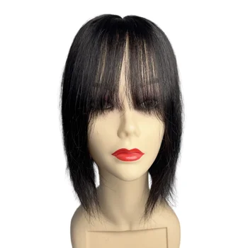 Toppers per capelli per donna Toppers per capelli con frangia 10x11 cm Base in pizzo PU Clip in frangia Capelli Copertura per capelli umani veri Capelli grigi