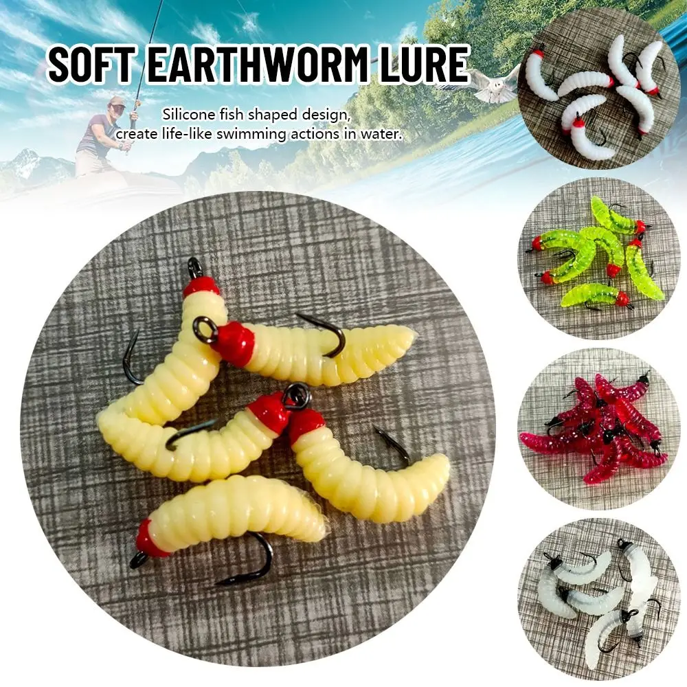 

5Pcs Soft Earthworm Fishing Bait Worm Lures with Crankbaits Hook Tackle Baits Bionics Soft Lures Maggots Shape Tackle 10# hook