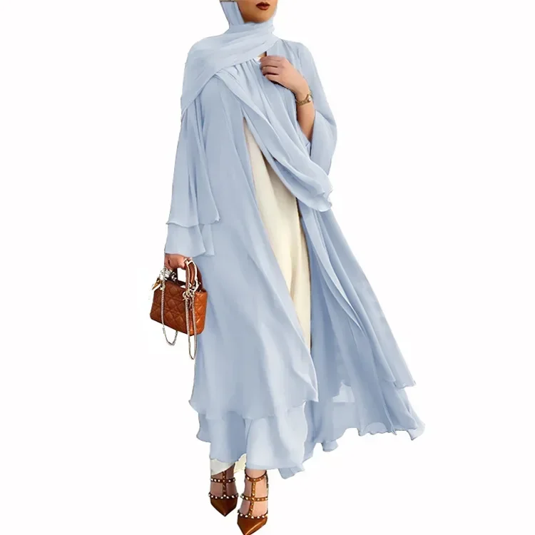 Open Abaya Kimono Dubai Muslim Hijab Dress Black Chiffon Abayas for Women Turkish Dresses Ramadan Eid Islam Clothing Kaftan Robe