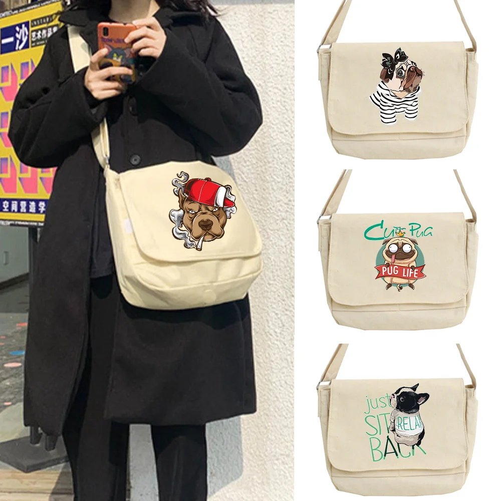 

Crossbody Bags 2022 Youth Student Style Canvas Shoulder Bag Fashion Women Casual Wild Satchels Postman Case Dog Print Organizer