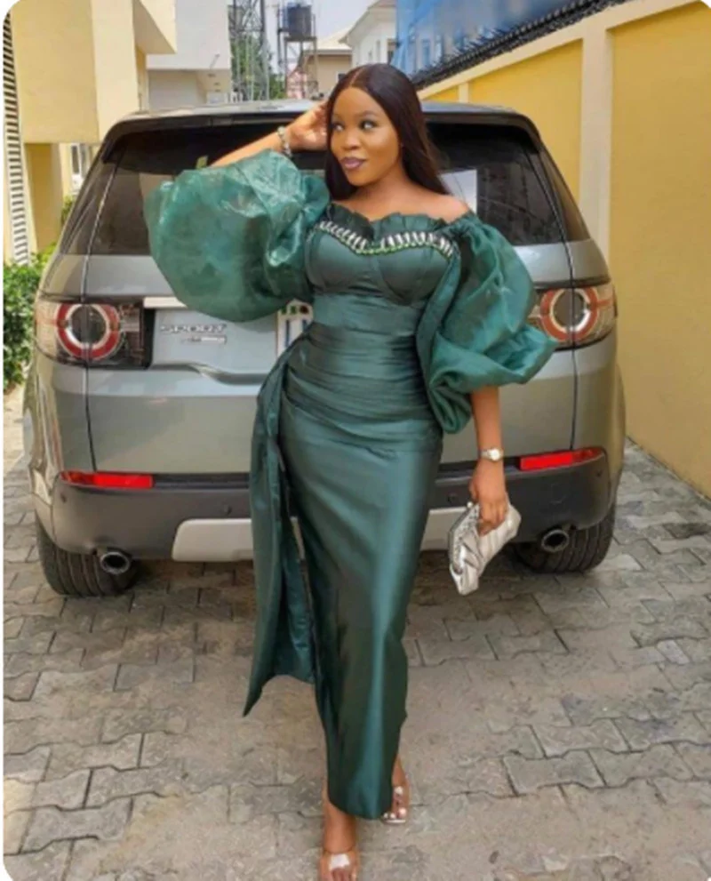 

Wrapped Dress Africa Summer Long Bodycon Women Sexy Dress Ruffles Elegent Party Women Dress Office Lady Green Wrap Bubble Sleeve